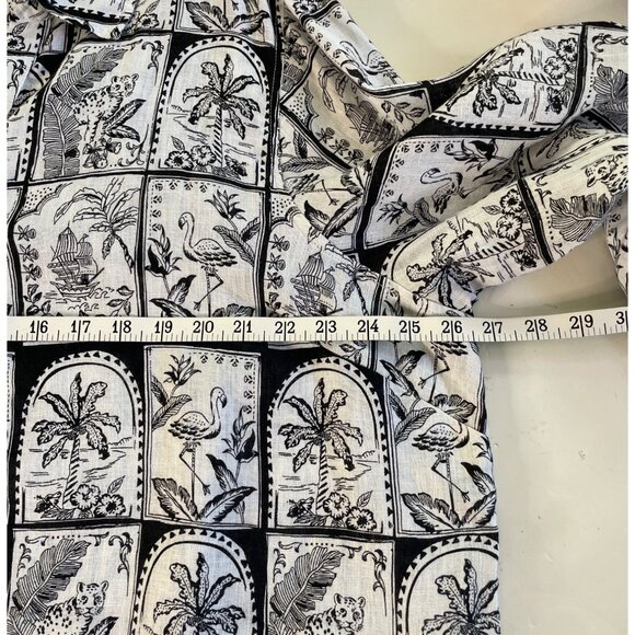 C&C California New Black & White Tropical Print Linen Button-Up Shirt Women’s 2X - Picture 5 of 9